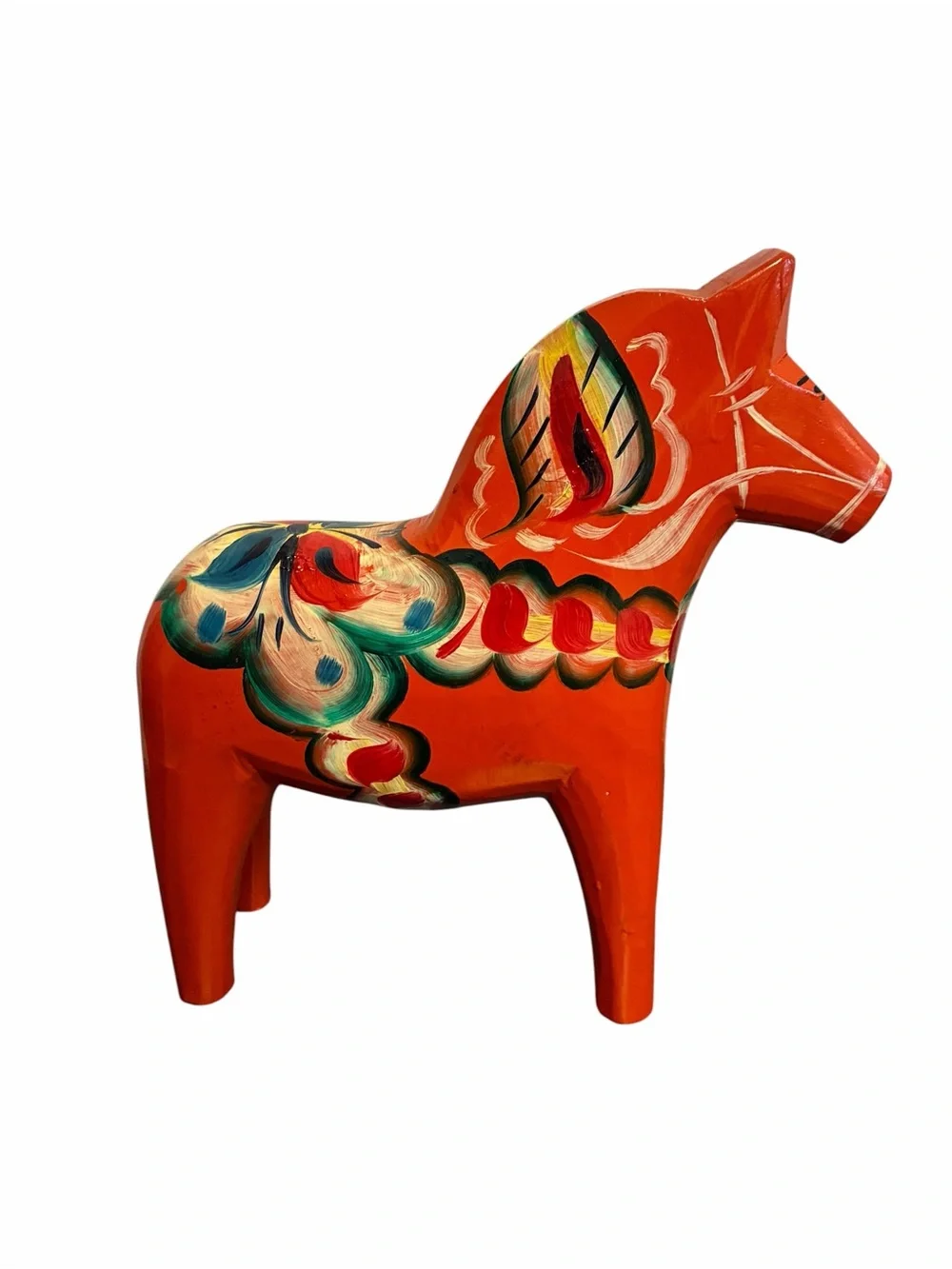 Grannas A Olsson Swedish Dala Horse Hand Painted Wooden Figurine Orange Red